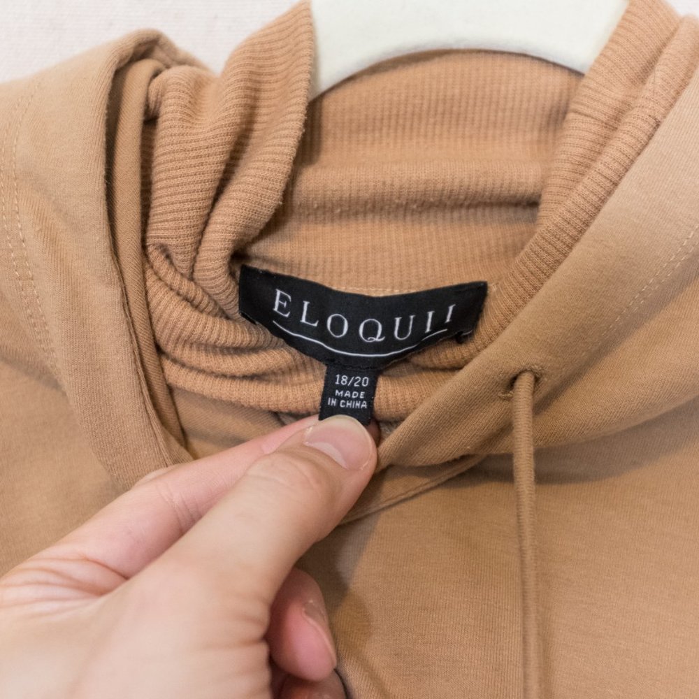 Eloquii Camel Cropped Mock Neck Drawstring Hoodie - image 3
